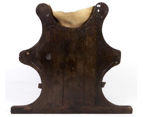 An oak silversmith's bench-top, late 18th / 19th c, with later leather apron, 137 x 153cm overall Much evidence of old use, s