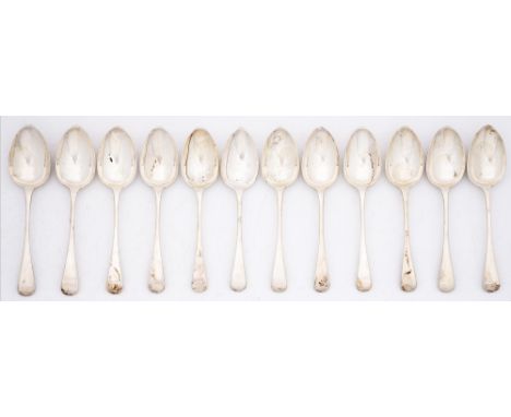A set of twelve William IV silver dessert spoons, Old English pattern, by A B Savory &amp; Sons, London 1833, 18ozs 6dwts Lig