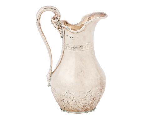 A Victorian silver cream jug, engraved with Greek key and anthemia, 14cm h, by George John Richards, London 1854, 6ozs 9dwts 