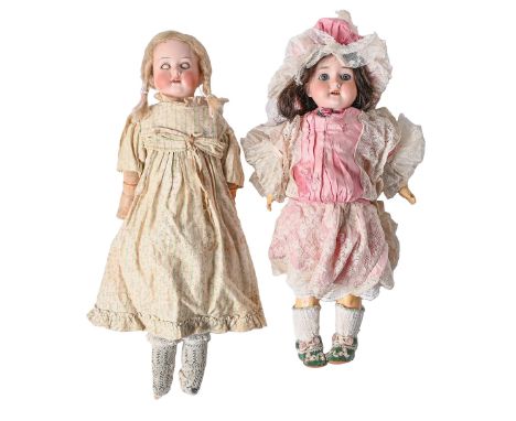 Two composition character dolls, with Schoenau and Hoffmeier or Heubach bisque head or shoulder-head, early 20th c, 37cm h an