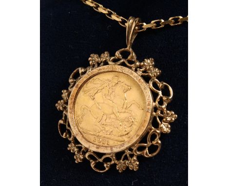 A GEORGE V FULL SOVEREIGN, 1911. in a mount on a chain