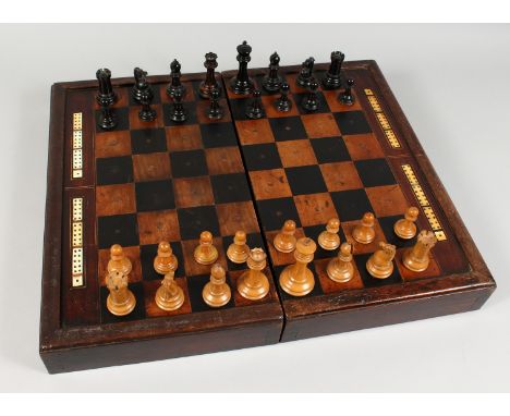 A JACQUES CHESS SET in a chess and backgammon box, king and queen, 3ins high.