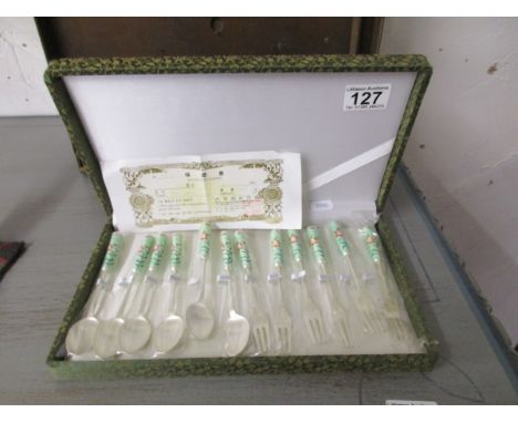 Oriental cloisonné spoon & fork set