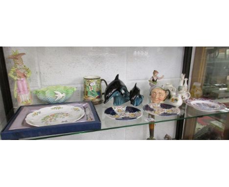 Shelf of china, to include Crested ware and Poole pottery