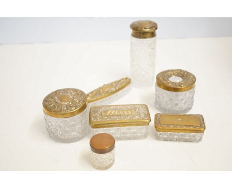 Hobnail glass trinket box with brass lids 