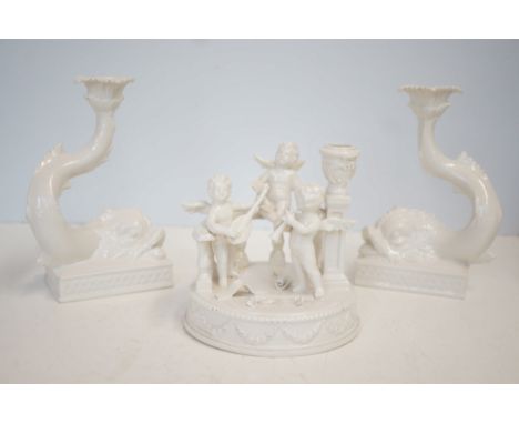 Rita Dal Pra cherub lamp base together with 2 serpent candle sticks 