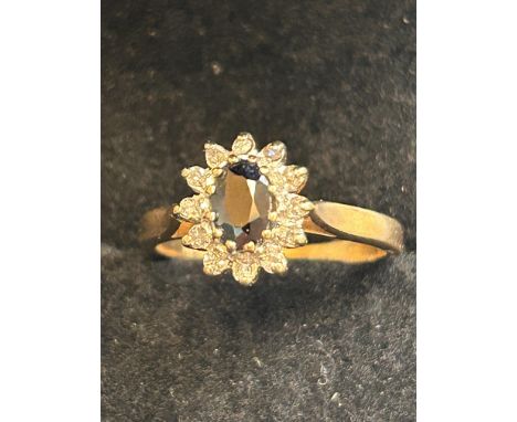 9ct Gold ring set with sapphire & diamonds Size M 2.4g