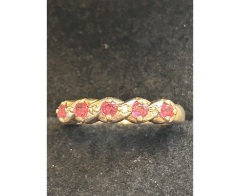9ct Gold ring set with rubies & diamonds Size Q 2.9g 