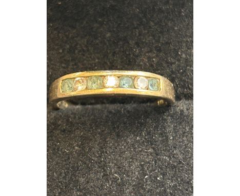 9ct Gold ring set with 4 aquamarine & 3 cz stones Size I 1.8g 