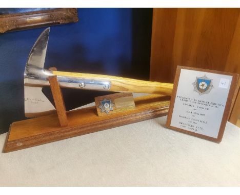 Morley West Yorkshire Fire Brigade Service Commemorative Axe &amp; Plaque - Part of the Con Cluskey Estate Sale