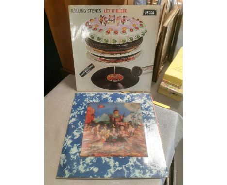 Pair of Rolling Stones Decca LP Vinyl Records inc Let it Bleed &amp; Their Satanic Majesties Verses Psychedelic cover