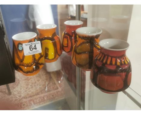 Set of Five Poole Orange Delphis Vases