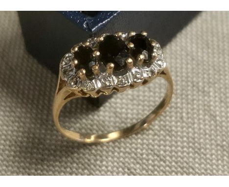 9ct Gold, Diamond &amp; Sapphire Ring, size R