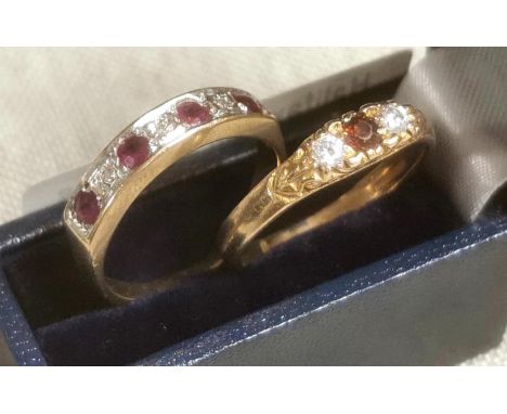 Pair of 9ct Gold Ruby &amp; Red Stone Eternity and Dress Rings - sizes N &amp; P
