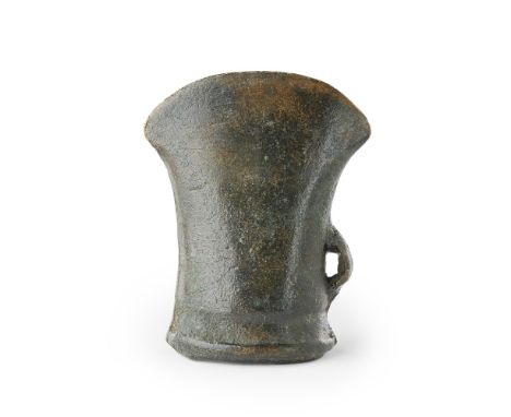 SOCKETED AXE  BRONZE AGE 800 BC   copper alloy socketed axe with attaching loop at base, golden brown patina  6.5cm high Prov