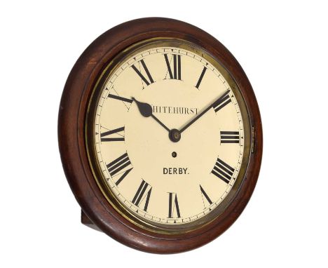 Late Victorian single fusee wall clock, the 12-inch cream Roman dial inscribed 'Whitehurst, Derby', the wire-driven single fu
