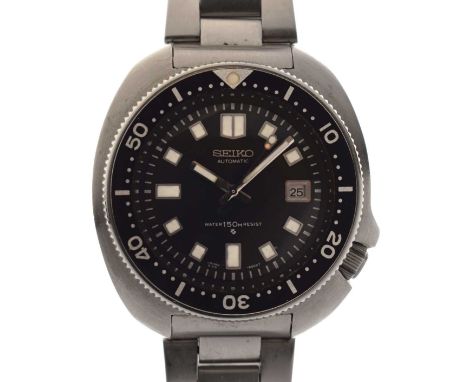 Seiko - 'Captain Willard' stainless steel divers bracelet watch, ref. 6105-8110, circa 1974, the black dial with luminous fil