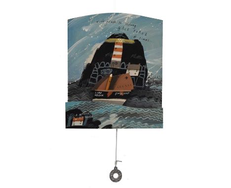 John Maltby (1936-2020) Wall hanging painted wooden automaton with rocking boat 'Lord Nelson', signed within lozenge verso, 2