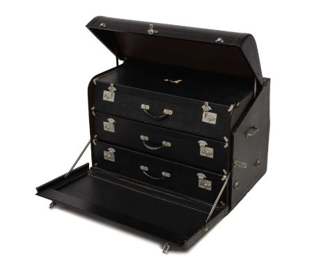 Early to mid 20th century Brexton motoring luggage trunk, the outer casing with curved front, enclosing three suitcases each 