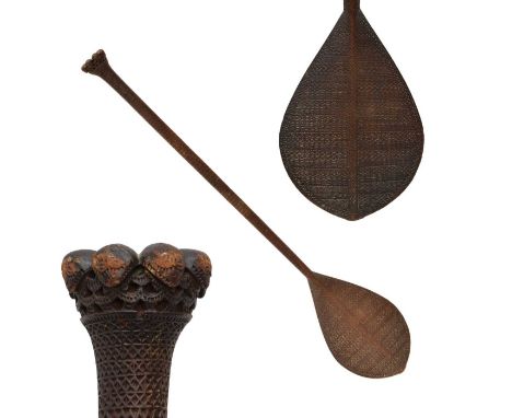 Ethnographica: Austral Islands (French Polynesia) paddle, probably mid 19th century, the pommel (hand-carved using shark teet
