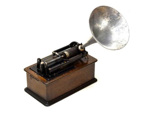 Edison Home Phonograph, No. H229804, in oak case, 41cm x 23cm x 30cm high (handle down), sold with crank winder and aluminium
