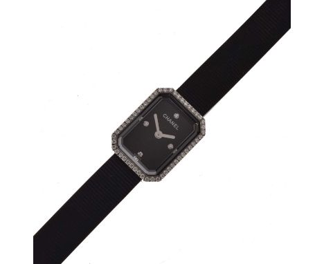 Chanel - Lady's Première diamond set wristwatch, model number H2434Q, the black dial with diamond quarter hour markers, and s