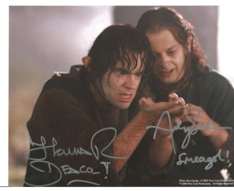 Andy Serkis and Thomas Robins signed 10x8 colour photo from Lord of the Rings. Good Condition. All signed pieces come with a 