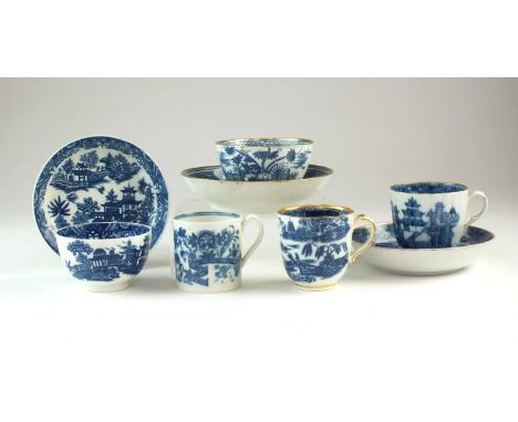 A group of Caughley porcelain tea and coffee warescirca 1782-92transfer-printed in underglaze blue, comprising a small 'Fence