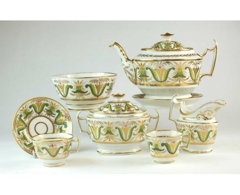 A Thomas Rose, Coalport part tea/coffee servicecirca 1812pattern 770, of tapered, oval footed shape with London handles, deco