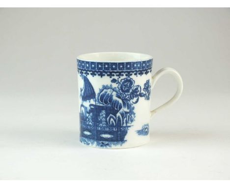 A Caughley mug in the 'Fisherman' or Pleasure Boat' pattern circa 1780-90, of cylindrical form, transfer-printed in underglaz