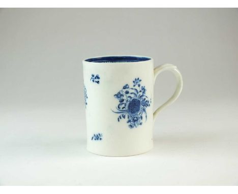 A Caughley 'Salopian Sprigs' and 'Salopian Peony' mug with monogrammed initials circa 1788-94of cylindrical form, painted in 