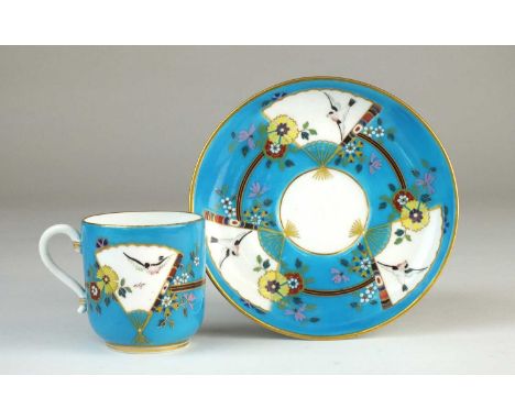 A Minton Aesthetic Movement coffee cup and saucercirca 1870boldly decorated in the Japanese taste with three fan-shaped panel
