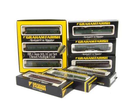 Graham Farish N Gauge 3 Car Set and Various Coaches, a boxed collection comprising No 8143,  3 car 57ft Diesel Motor Unit Cla