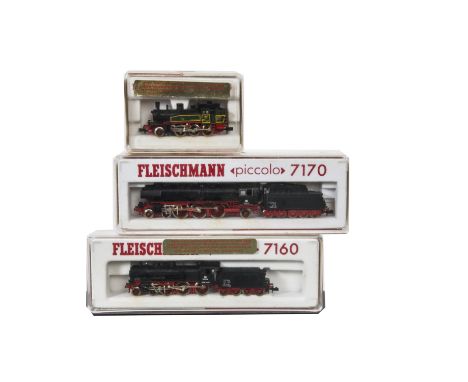 Fleischmann N Gauge Locomotives and Tenders, a cased trio  of Steam Locomotives comprising, 7170, BR 011 of the DB and 7160, 