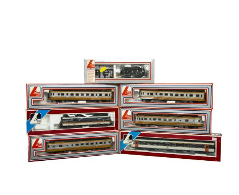 Lima HO Gauge SNCF Railcars Locomotives and Coach, 201003, 201004 (2) and 201005, orange and grey 4-Car DMU, in individual bo