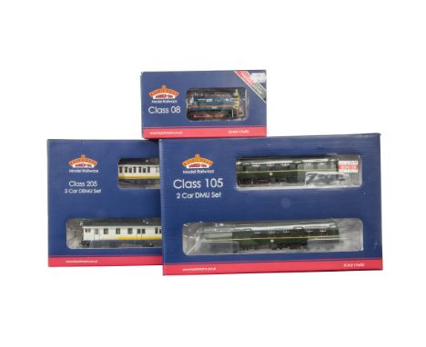 Bachmann Branchline DMU Sets and a Diesel Shunter, a boxed trio comprising  2 Car DMU Sets, 31-237Z, Class 205 Thumper Connex