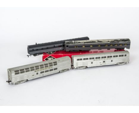 Fleischmann HO Gauge Santé Fe Double Deck coaches,  526 and 724, both with lights and Rivarossi Union Pacific  4800 and Overl