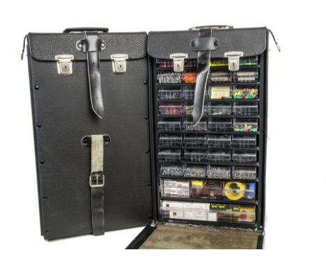 Model Train Enthusiasts Accessories Tools Equipment and Cases, a duo of black vinyl portable cases each fitted with forty pla