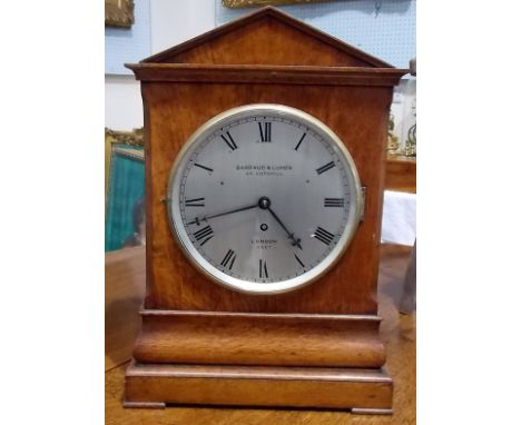 19th century oak mantle timepiece with an 8 day single train fusee movement, the 8" silvered dial engraved with roman numeral