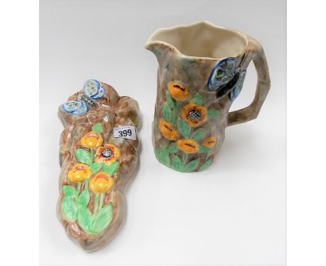 Radford Pottery Butterflyware wall pocket and jug (2)