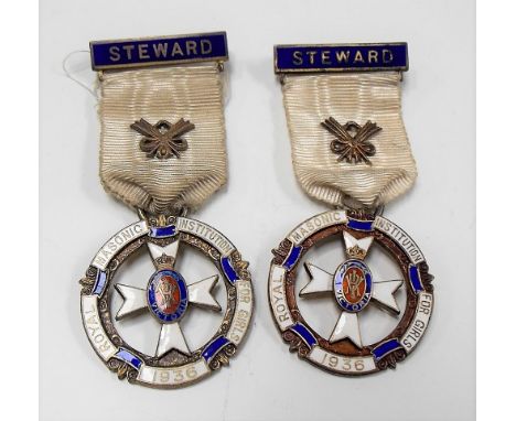 Pair of Masonic silver gilt and enamel jewels for the Royal Masonic Institution for Girls, both dated 1936.