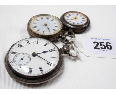 Silver case open face pocket watch with white enamel 40mm subsidiary seconds dial with Roman  numerals and engine turned case