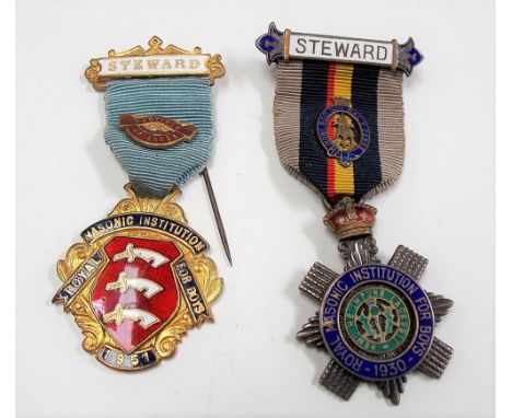 Silver and enamel Masonic jewel for the Royal Masonic Institution for Boys dated 1930; together with a gilt metal Steward Roy
