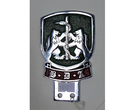 Vintage chrome plated British Dental Association car badge, the back stamped no. J9082, height 11.5cm.
