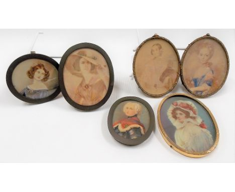 Six various oval portrait miniatures.