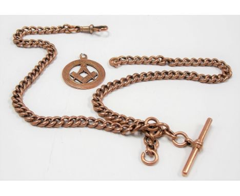 9ct rose gold curb link double Albert watch chain together with a 9ct hallmarked Masonic fob, weight 19.6g approx.
