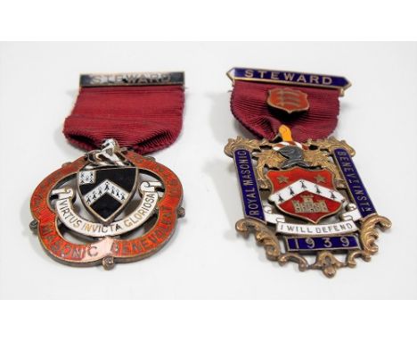 Silver gilt and enamel Steward Masonic jewel dated 1939; together with one other.