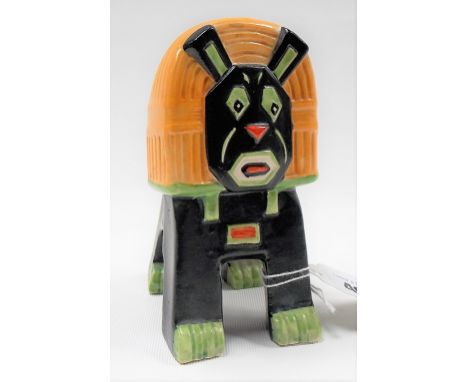 Rare England Pottery Louis Wain model of a lion like Egyptian cat, painted with black body and straw coloured mane, painted a