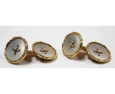 Pair of 14ct gold and mother of pearl button-type bar cufflinks, both stamped 585 and maker's mark D.RGM, weight 7.2g approx.
