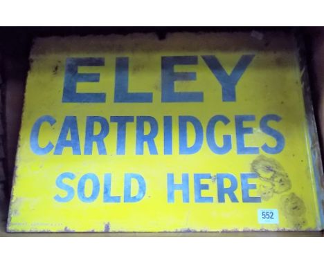 Advertising enamel on metal sign 'ELEY CARTRIDGES SOLD HERE', 38cm x 45cm